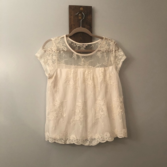 Lily Star Tops - Cream short sleeve lacy blouse